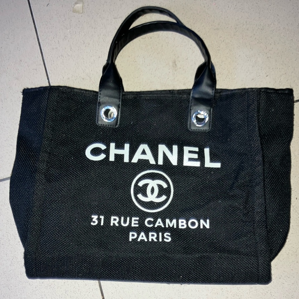 Chanel Black Canvas Tote with Iconic Logo